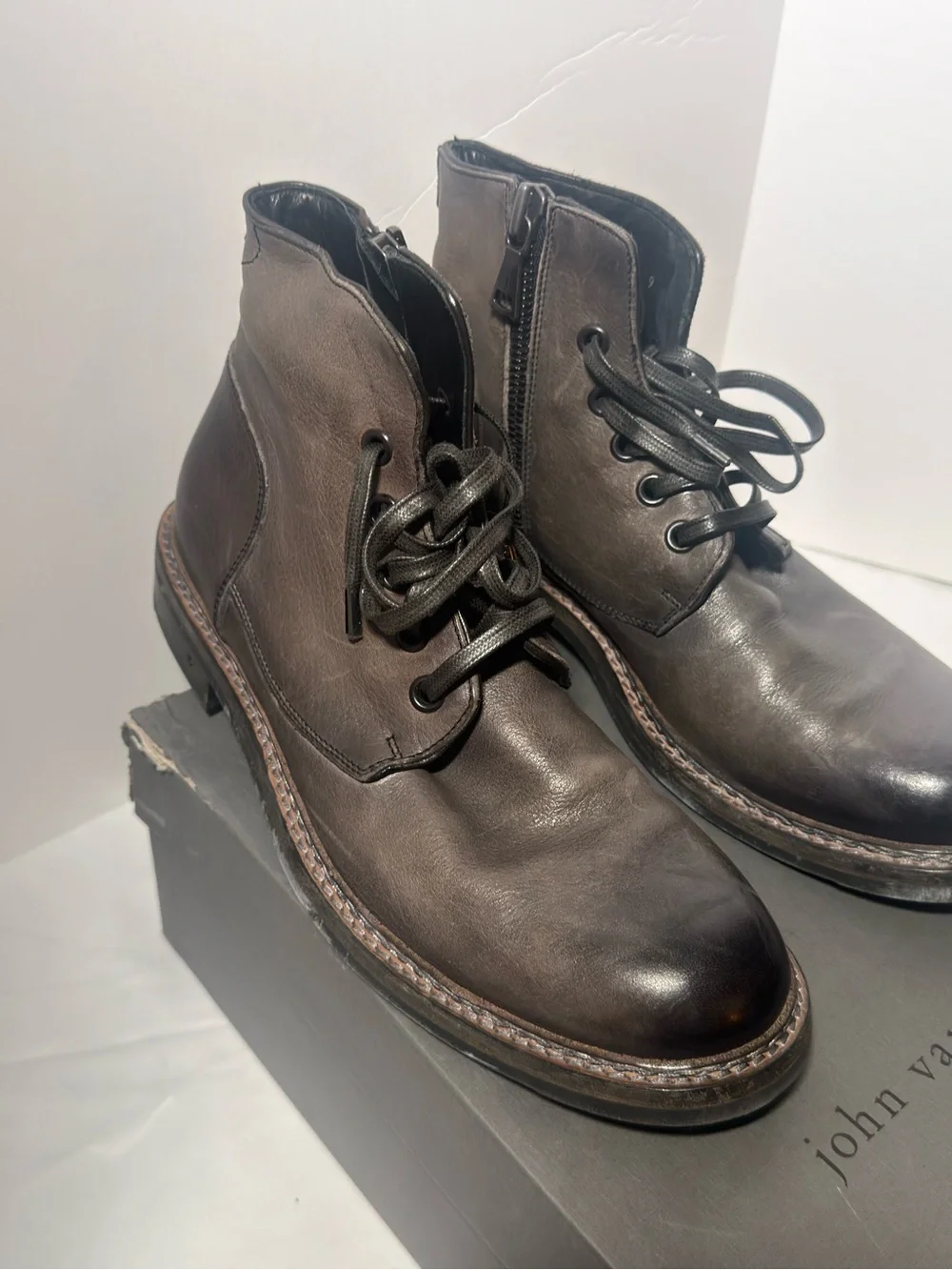 John Varvatos Dark Brown Leather Lace-Up Combat Boots